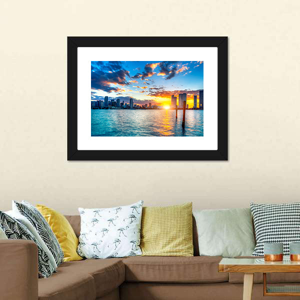 Miami City Skyline Canvas Wall Art-5 Horizontal-Gallery Wrap-22" x 12"-Tiaracle