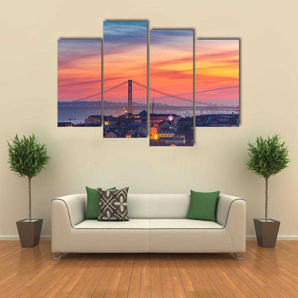 25 De Abril Bridge Canvas Wall Art-4 Pop-Gallery Wrap-50&quot; x 32&quot;-Tiaracle