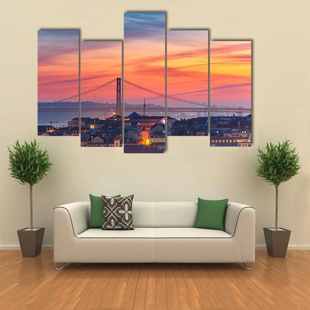 25 De Abril Bridge Canvas Wall Art-5 Pop-Gallery Wrap-47&quot; x 32&quot;-Tiaracle