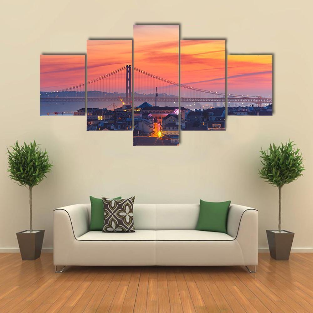 25 De Abril Bridge Canvas Wall Art-5 Star-Gallery Wrap-62&quot; x 32&quot;-Tiaracle