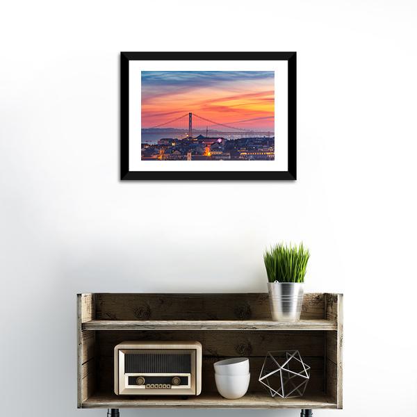 25 De Abril Bridge Canvas Wall Art-1 Piece-Framed Print-20" x 16"-Tiaracle