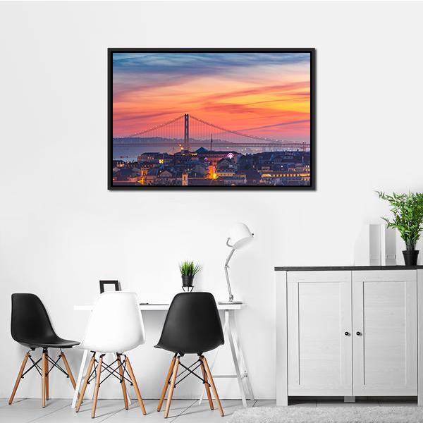 25 De Abril Bridge Canvas Wall Art-1 Piece-Floating Frame-24" x 16"-Tiaracle