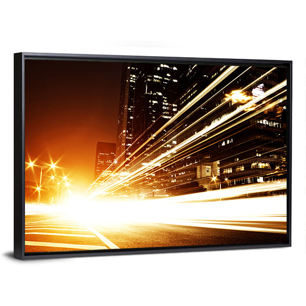 High Speed Cars at Night Canvas Wall Art