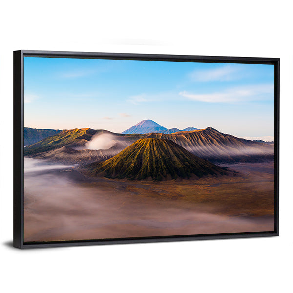 Mist On Mount Bromo Canvas Wall Art-1 Piece-Floating Frame-24" x 16"-Tiaracle