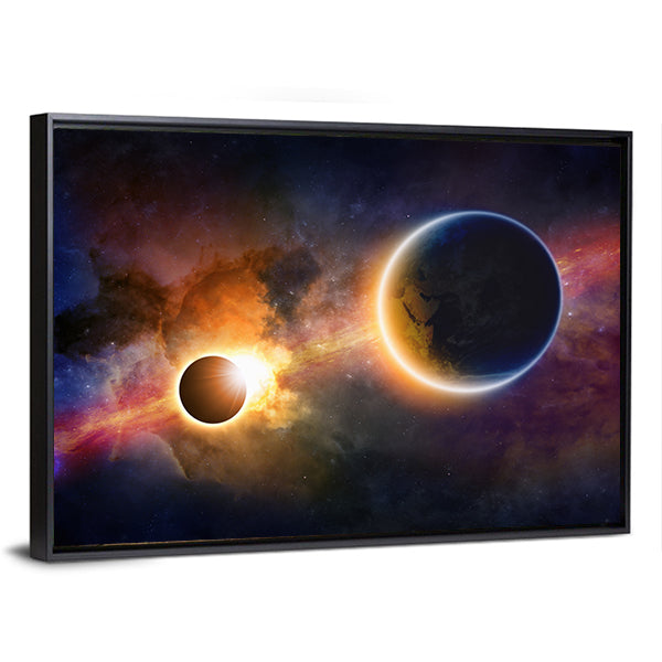 Glowing Planet Earth in Space Canvas Wall Art