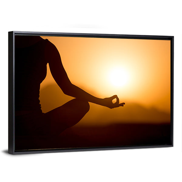 Young Women Meditation At Sunset Canvas Wall Art