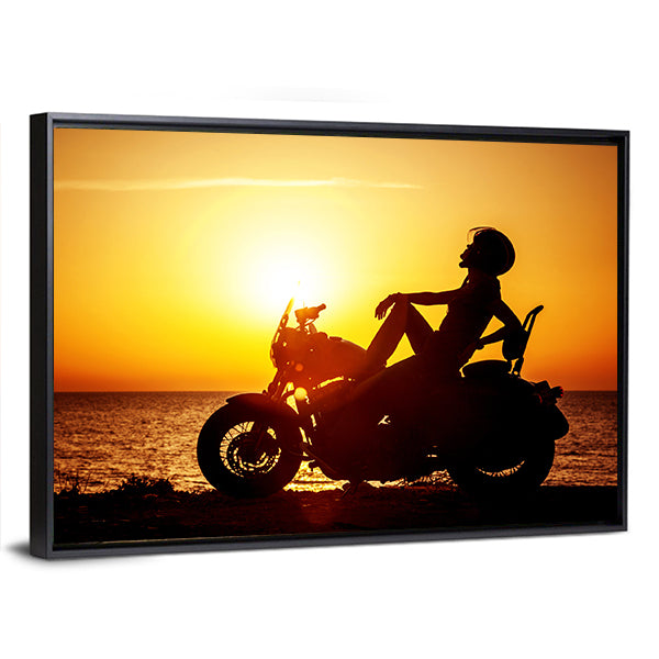 Motorcycle Traveling The World Girl Canvas Wall Art