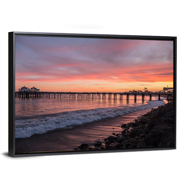 Malibu Pier Pacific At Sunset Canvas Wall Art-1 Piece-Floating Frame-36" x 24"-Tiaracle