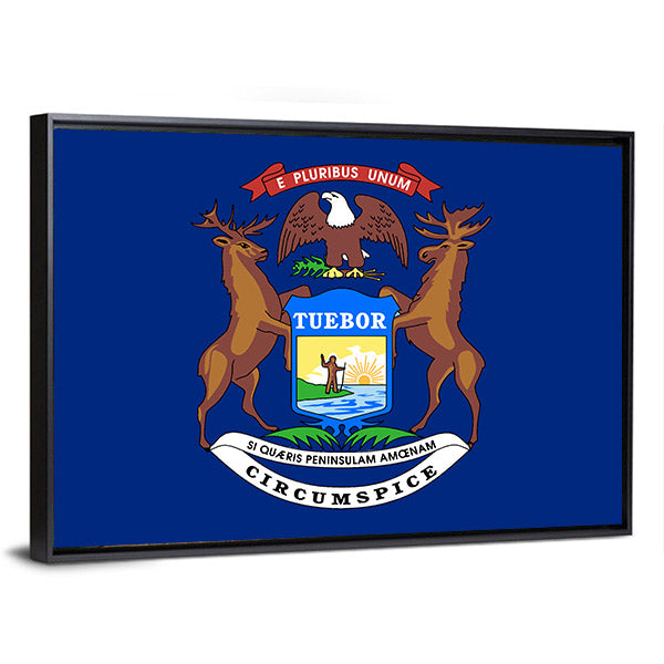 Flag Of Michigan Canvas Wall Art-1 Piece-Floating Frame-24" x 16"-Tiaracle