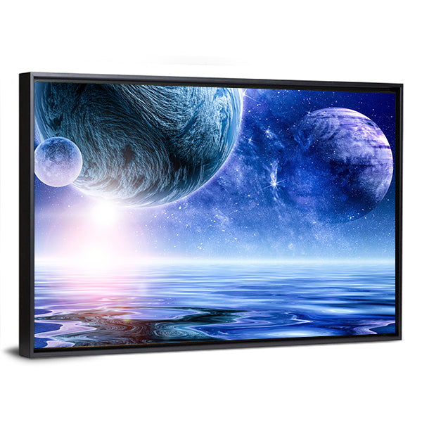 Deep Blue Space with Giant Planet Canvas Wall Art