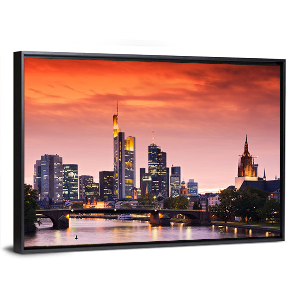 Frankfurt's Skyline After Sunset Canvas Wall Art-1 Piece-Floating Frame-24" x 16"-Tiaracle