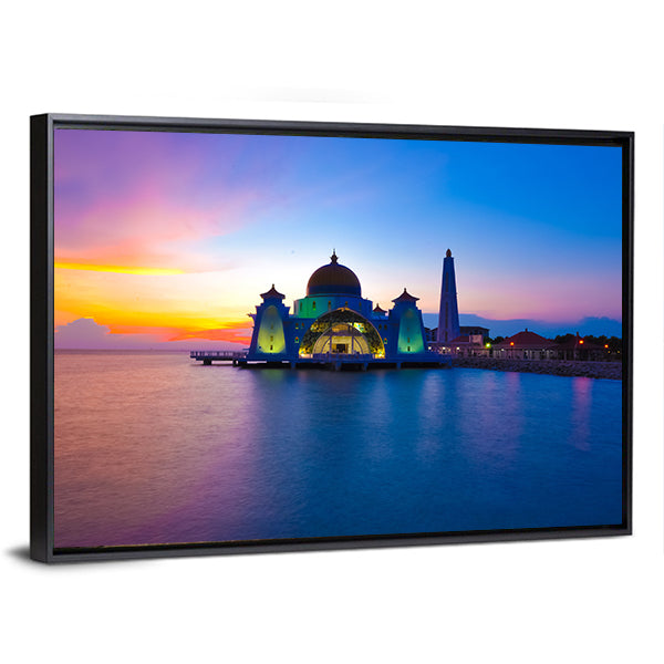 Masjid Selat Melaka Canvas Wall Art-3 Horizontal-Gallery Wrap-25" x 16"-Tiaracle