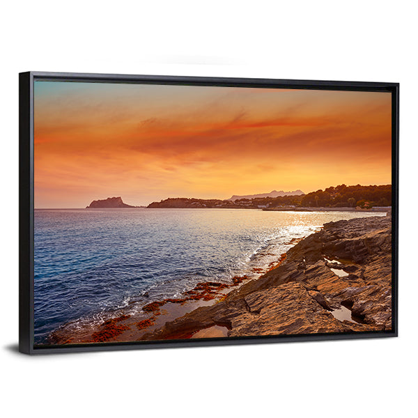 Moraira Beach At Sunset Canvas Wall Art-1 Piece-Floating Frame-24" x 16"-Tiaracle