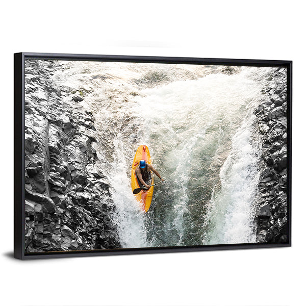 Kayaker Surging Through Tumbling Water Canvas Wall Art
