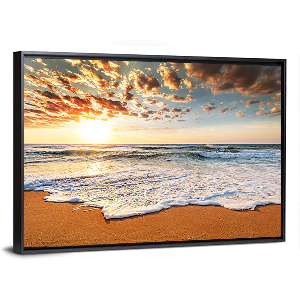 Brilliant Ocean Beach Sunrise Canvas Wall Art-1 Piece-Floating Frame-36" x 24"-Tiaracle