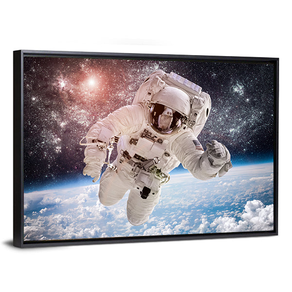 Astronaut In Space Canvas Wall Art-1 Piece-Floating Frame-36" x 24"-Tiaracle