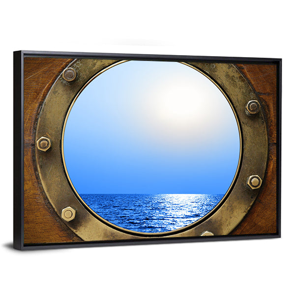 Boat Porthole With Ocean Canvas Wall Art-1 Piece-Floating Frame-24" x 16"-Tiaracle