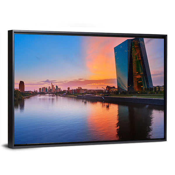 Frankfurt Skyline At Sunset Canvas Wall Art-3 Horizontal-Gallery Wrap-25" x 16"-Tiaracle