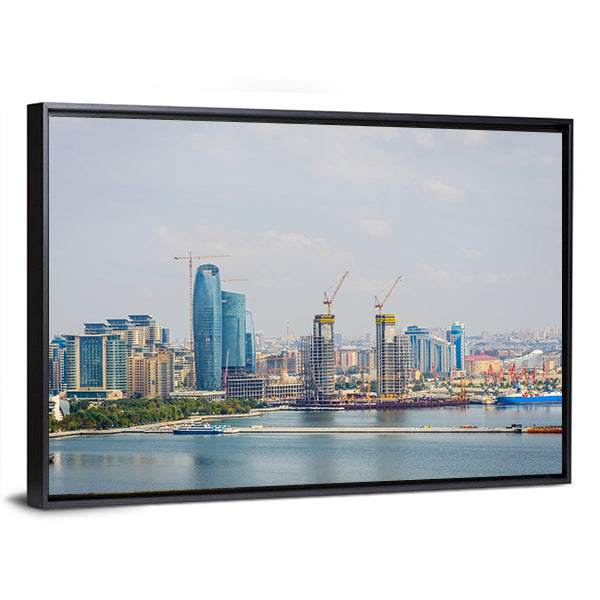 Baku Skyline With Caspian Sea Canvas Wall Art-3 Horizontal-Gallery Wrap-25" x 16"-Tiaracle