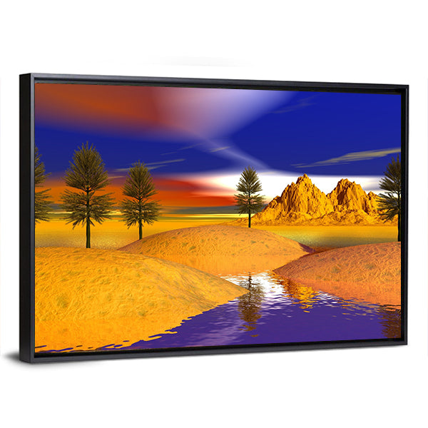 Otherworldly Fire Trees Over Mountains Canvas Wall Art