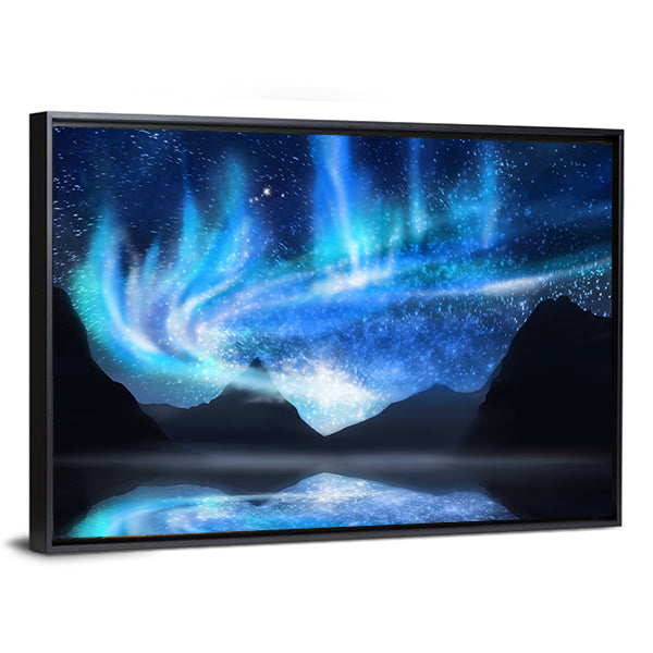 Aurora Borealis Over Mirrored Lake Canvas Wall Art
