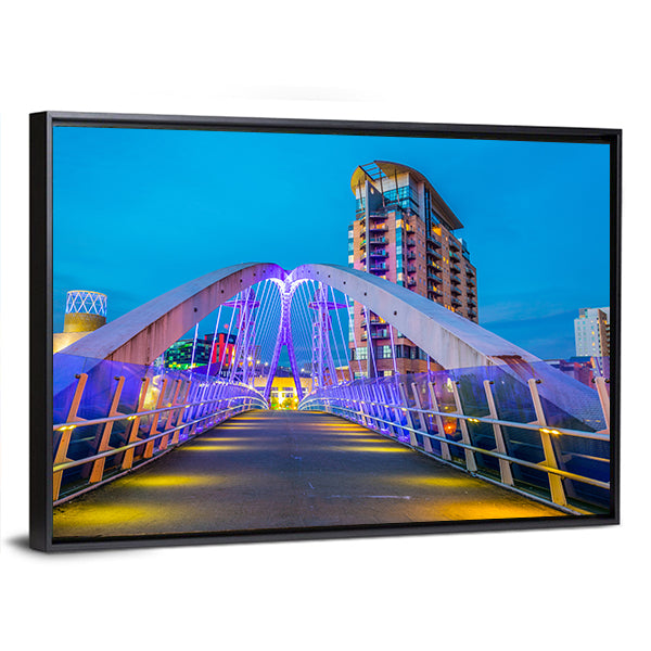 Illuminated Footbridge In Salford Canvas Wall Art-1 Piece-Floating Frame-36" x 24"-Tiaracle