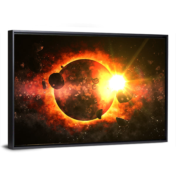 Dead Planet With Asteroids Canvas Wall Art-1 Piece-Floating Frame-24" x 16"-Tiaracle