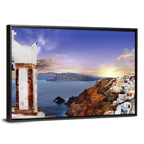 Famous Santorini At Sunset Canvas Wall Art-3 Horizontal-Gallery Wrap-25" x 16"-Tiaracle