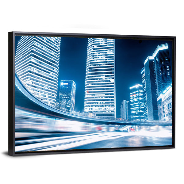 Fast Moving Cars at Night Canvas Wall Art