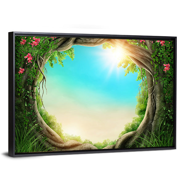 Enchanted Spring Forest with Sunbeams Canvas Wall Art