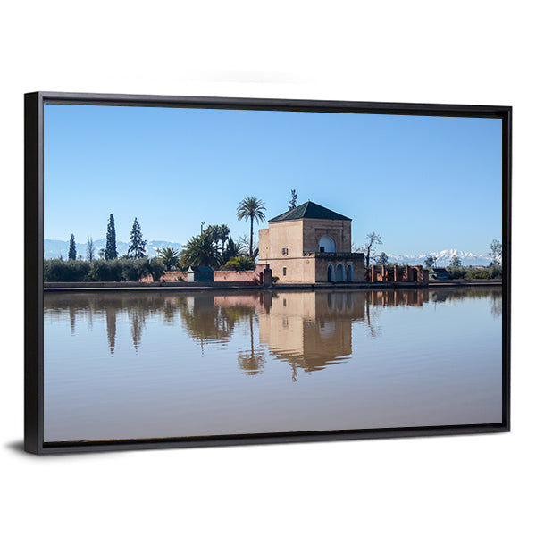 La Menara Reservoir with Palm Reflection Canvas Wall Art