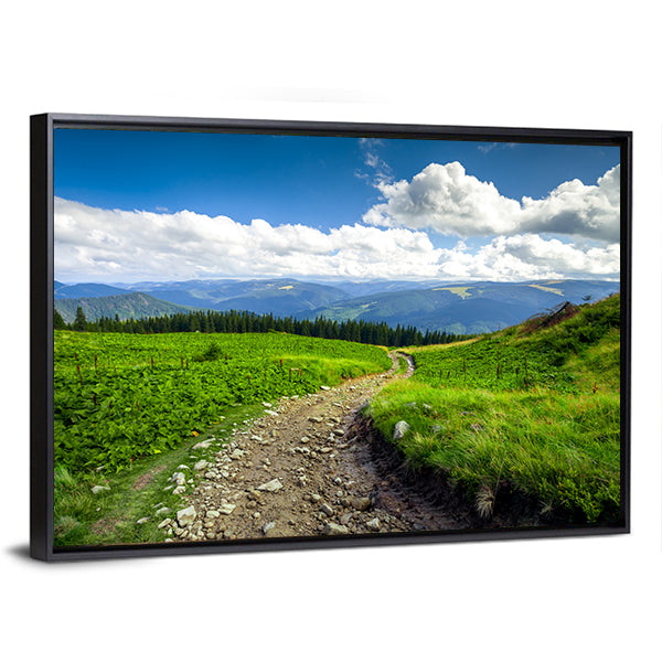 Gravel Path Through Green Mountain Hills Canvas Wall Art