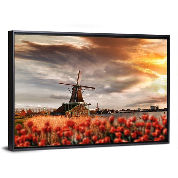 Dutch Windmills Amsterdam Canvas Wall Art-3 Horizontal-Gallery Wrap-25" x 16"-Tiaracle