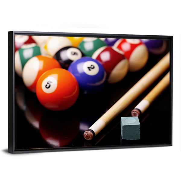 Billiard Balls With Cues Canvas Wall Art
