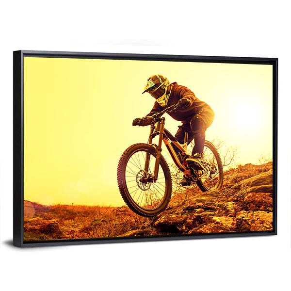 Cyclist Riding Mountain Bike Canvas Wall Art-1 Piece-Floating Frame-36" x 24"-Tiaracle