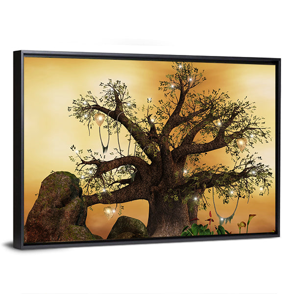 Enchanted Tree with Glowing Lanterns Canvas Wall Art