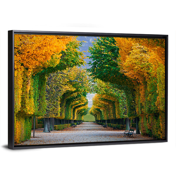 Long Road In Autumn Park Canvas Wall Art-1 Piece-Floating Frame-36" x 24"-Tiaracle