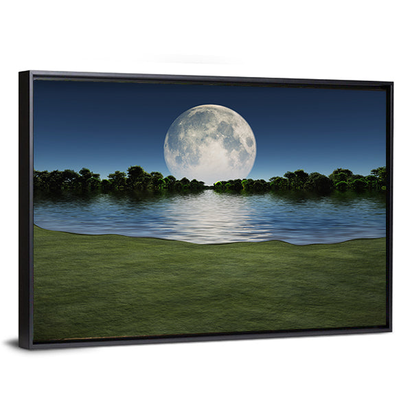 Moon Rise Over Lake Canvas Wall Art-1 Piece-Floating Frame-24" x 16"-Tiaracle