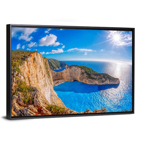 Navagio Beach With Shipwreck Greece Canvas Wall Art-1 Piece-Floating Frame-36" x 24"-Tiaracle