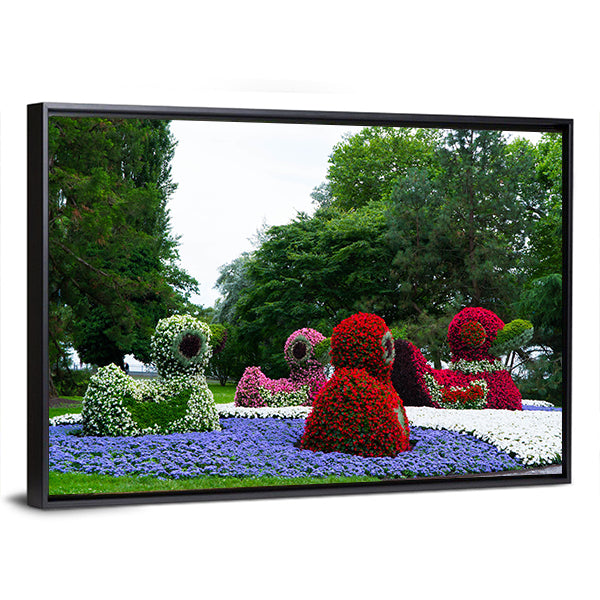 Floral Figures Of Ducks Canvas Wall Art-1 Piece-Floating Frame-36" x 24"-Tiaracle