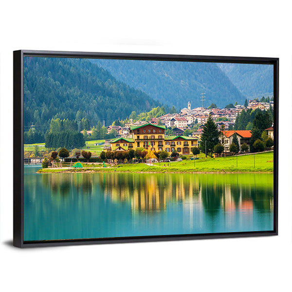 Lake Auronzo with Village Reflection Canvas Wall Art
