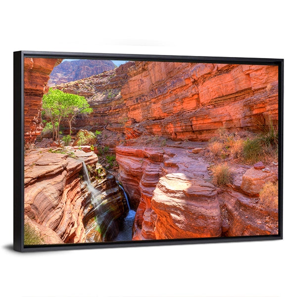 Deer Creek Canyon Canvas Wall Art in brown, red and orange, framed canvas, product view on a white background