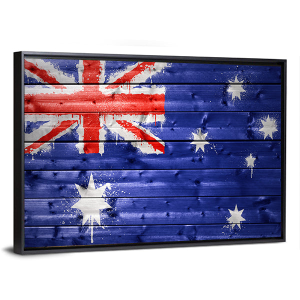 Australian Flag On A Wooden Texture Canvas Wall Art