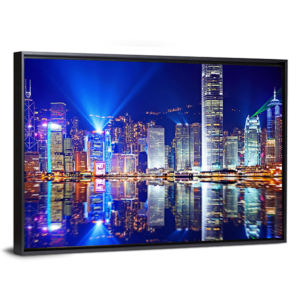 Hong Kong Island Skyline at Night Canvas Wall Art