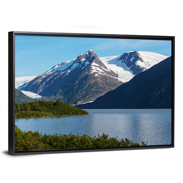 Lake Near Alaska Mountains Canvas Wall Art-1 Piece-Floating Frame-24" x 16"-Tiaracle