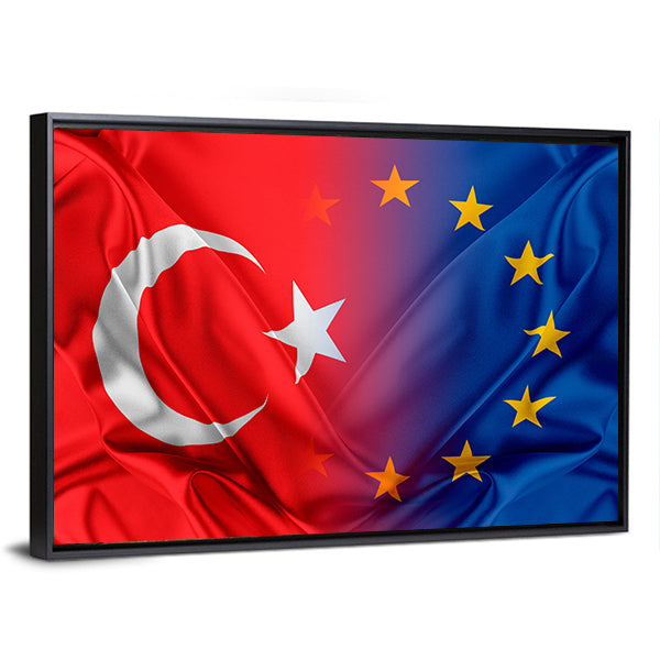 Europe &amp; Turkey Flag Canvas Wall Art-1 Piece-Floating Frame-36" x 24"-Tiaracle