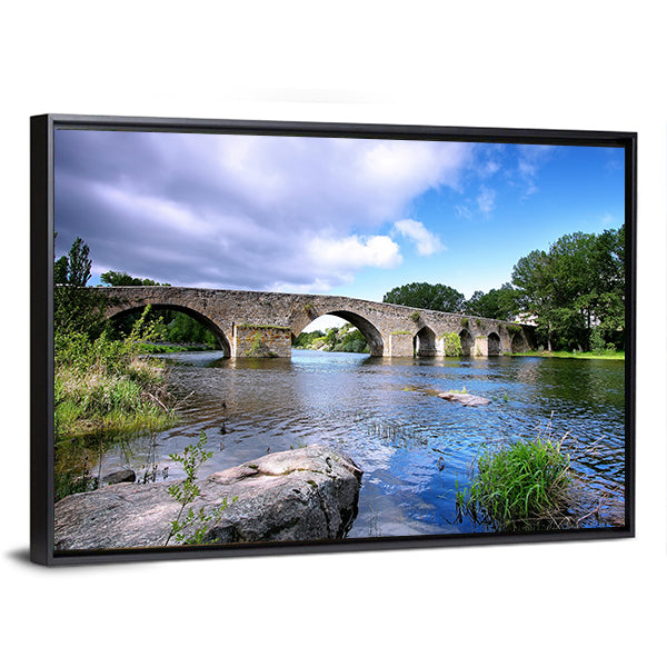 Bridge And River In Spain Canvas Wall Art-1 Piece-Floating Frame-24" x 16"-Tiaracle