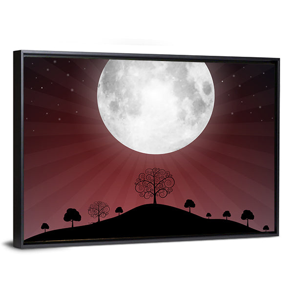 Glowing Full Moon Over Silhouetted Hills Canvas Wall Art