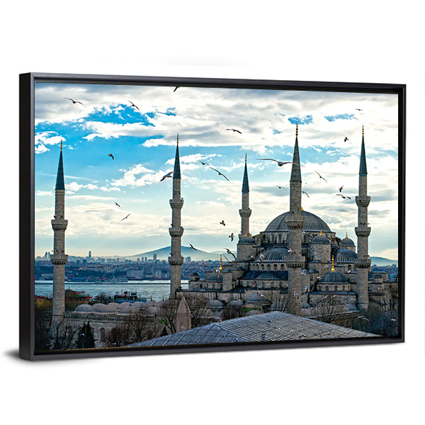 Blue Mosque Istanbul Canvas Wall Art-1 Piece-Floating Frame-36" x 24"-Tiaracle
