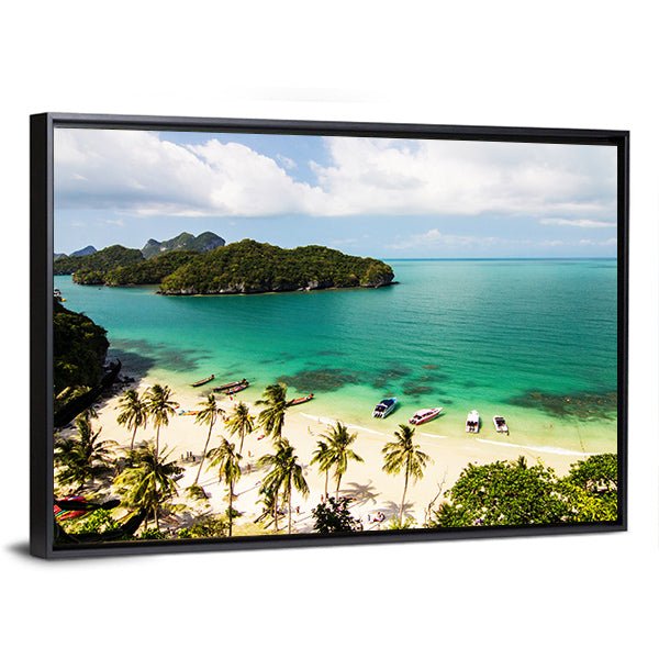 Islands In The Sea And Beach Thailand Canvas Wall Art-1 Piece-Floating Frame-36" x 24"-Tiaracle